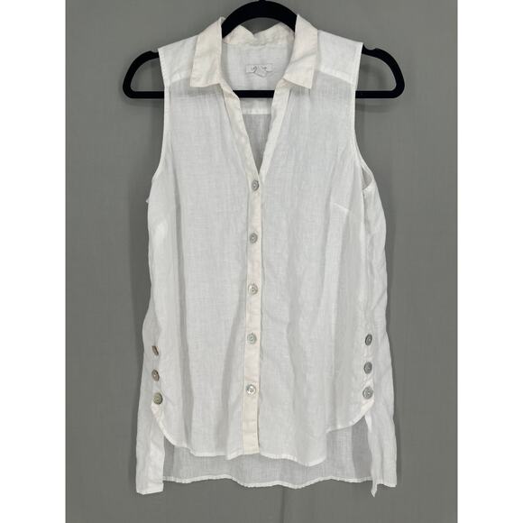 J Jill Top Womens Small White Linen Button Tunic Beachy Lagenlook Artsy Boho - Picture 1 of 8